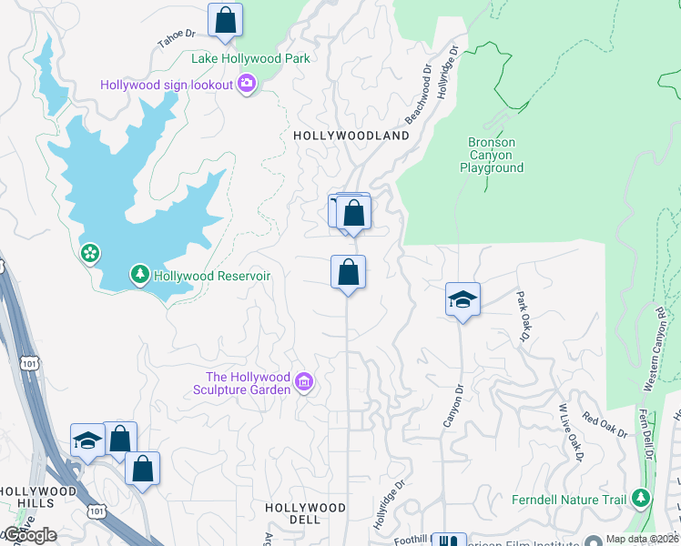 map of restaurants, bars, coffee shops, grocery stores, and more near 6100 Glen Oak Street in Los Angeles
