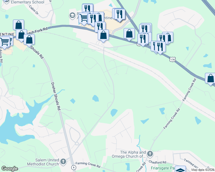 map of restaurants, bars, coffee shops, grocery stores, and more near 100 Wahoo Circle in Irmo