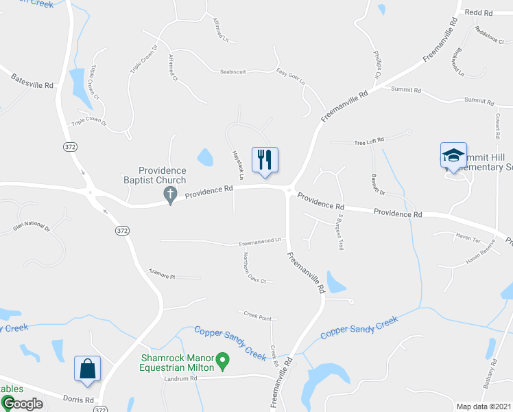 map of restaurants, bars, coffee shops, grocery stores, and more near 14300 Providence Rd in Alpharetta