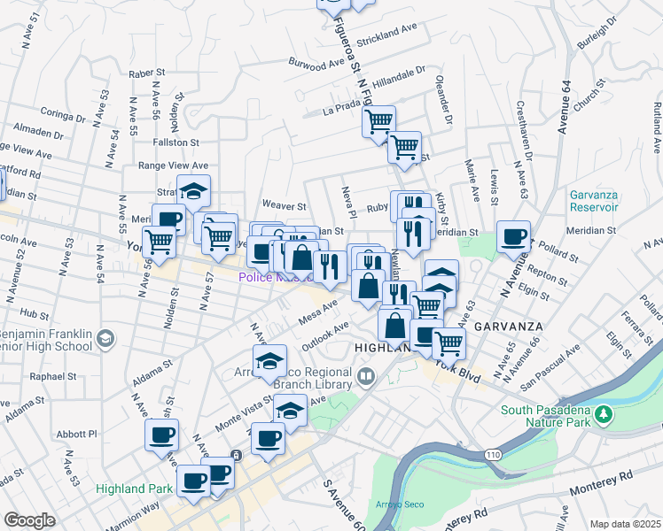 map of restaurants, bars, coffee shops, grocery stores, and more near 6024 Fayette Street in Los Angeles