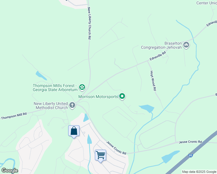 map of restaurants, bars, coffee shops, grocery stores, and more near 54 Fox Creek Drive in Braselton