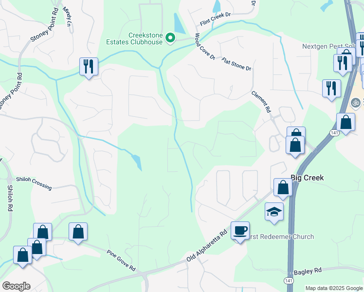 map of restaurants, bars, coffee shops, grocery stores, and more near 2905 Medford Drive in Cumming