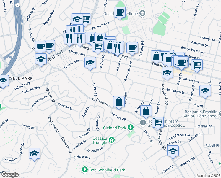 map of restaurants, bars, coffee shops, grocery stores, and more near 1323 North Avenue 46 in Los Angeles