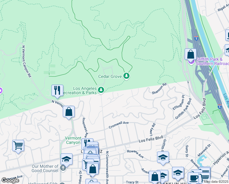 map of restaurants, bars, coffee shops, grocery stores, and more near 2672 Dundee Place in Los Angeles