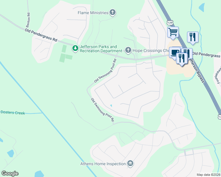 map of restaurants, bars, coffee shops, grocery stores, and more near 370 Laurel Oaks Ln in Jefferson