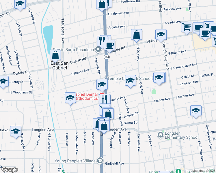 map of restaurants, bars, coffee shops, grocery stores, and more near 6620 Rosemead Boulevard in San Gabriel