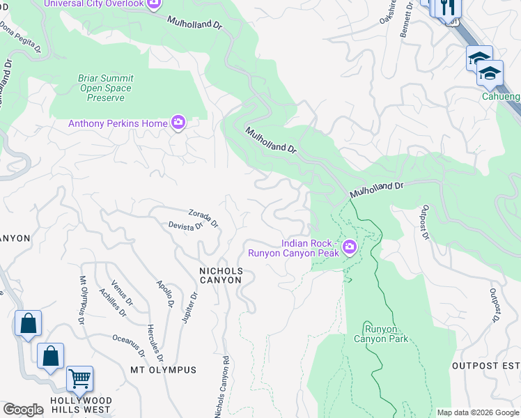 map of restaurants, bars, coffee shops, grocery stores, and more near 2671 Astral Drive in Los Angeles