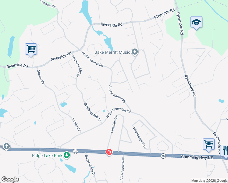 map of restaurants, bars, coffee shops, grocery stores, and more near 5635 Austin Garner Road in Sugar Hill