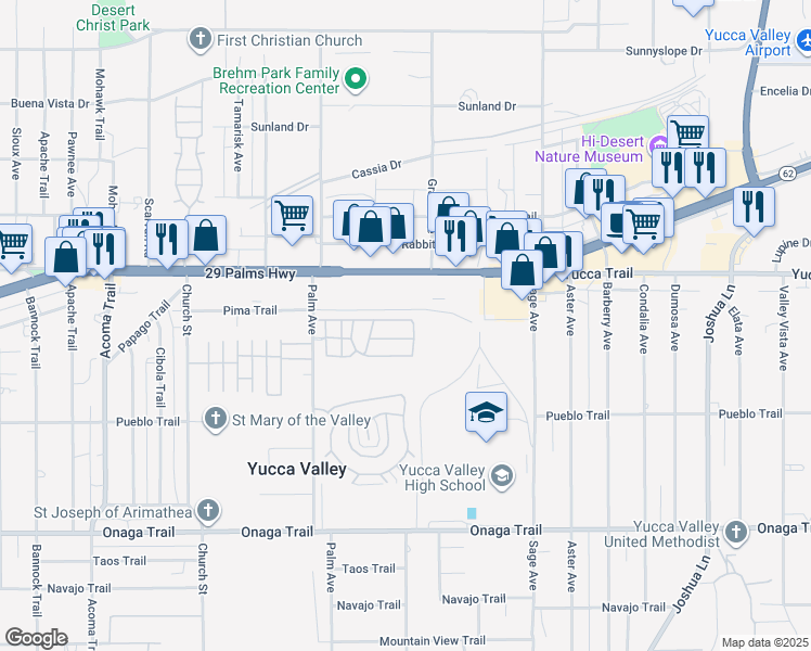 map of restaurants, bars, coffee shops, grocery stores, and more near 56653 Desert Vista Circle in Yucca Valley