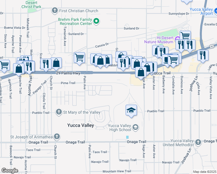 map of restaurants, bars, coffee shops, grocery stores, and more near 56645 Desert Vista Circle in Yucca Valley