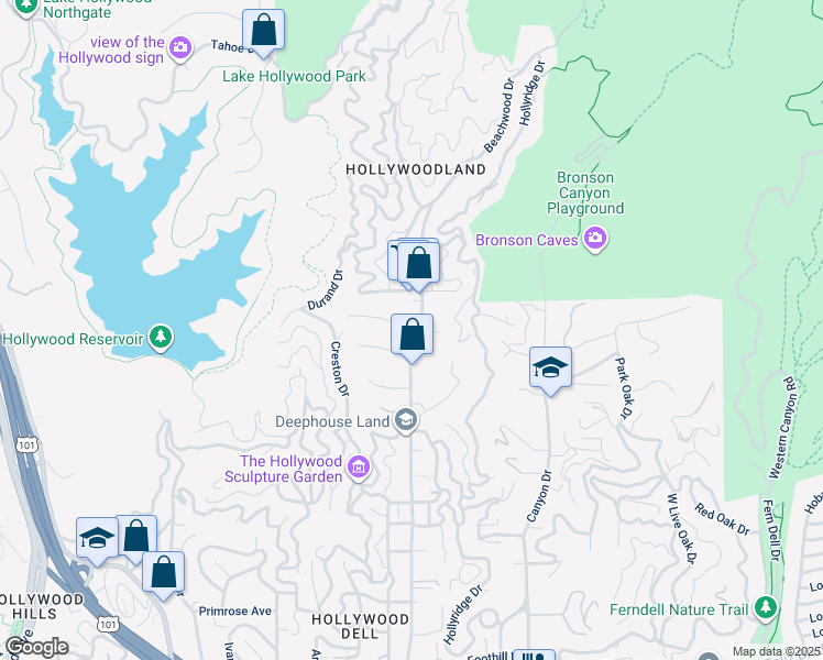 map of restaurants, bars, coffee shops, grocery stores, and more near 2679-2687 North Beachwood Drive in Los Angeles