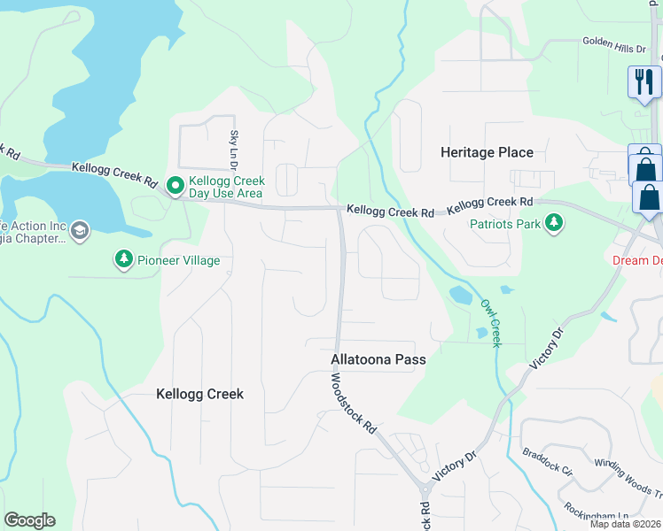 map of restaurants, bars, coffee shops, grocery stores, and more near 413 Christina Way in Acworth