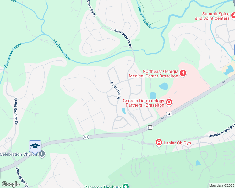map of restaurants, bars, coffee shops, grocery stores, and more near 6224 Brookside Lane in Hoschton