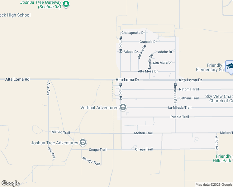 map of restaurants, bars, coffee shops, grocery stores, and more near 7374 Olympic Road in Joshua Tree