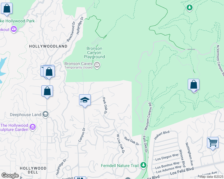 map of restaurants, bars, coffee shops, grocery stores, and more near 2648 Green Oak Place in Los Angeles