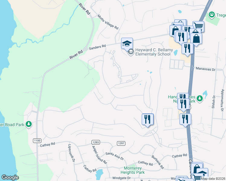 map of restaurants, bars, coffee shops, grocery stores, and more near 6063 Willow Glen Drive in Wilmington