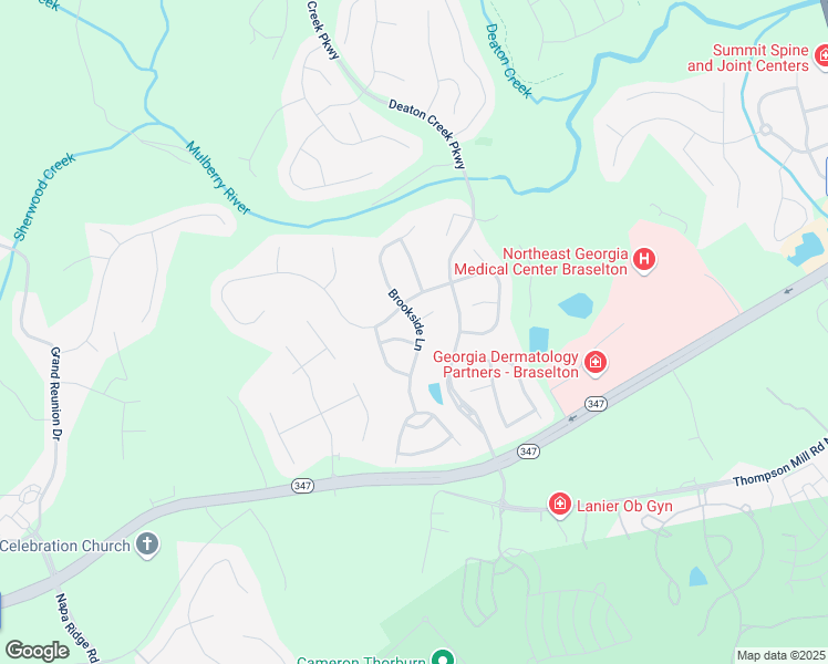 map of restaurants, bars, coffee shops, grocery stores, and more near 6224 Brookside Lane in Hoschton