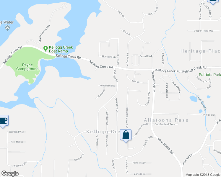 map of restaurants, bars, coffee shops, grocery stores, and more near 2010 Cumberland Court in Acworth