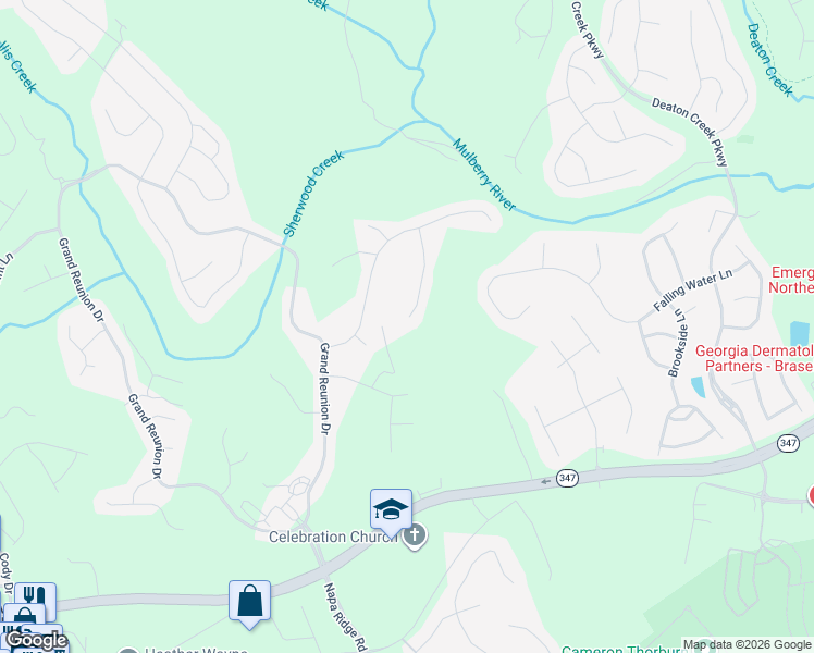 map of restaurants, bars, coffee shops, grocery stores, and more near 5960 Deer Chase Lane in Hoschton