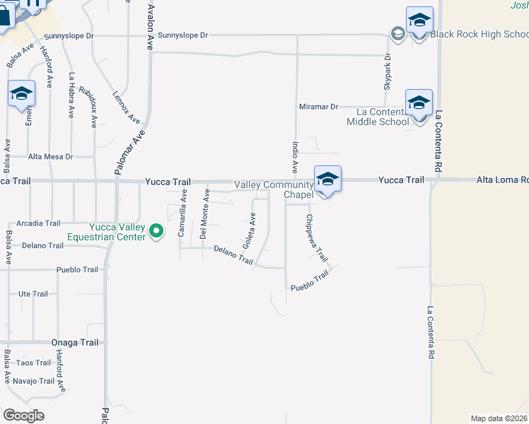 map of restaurants, bars, coffee shops, grocery stores, and more near 7370 Hermosa Avenue in Yucca Valley