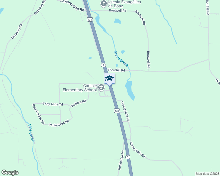 map of restaurants, bars, coffee shops, grocery stores, and more near 8025 U.S. 431 in Boaz