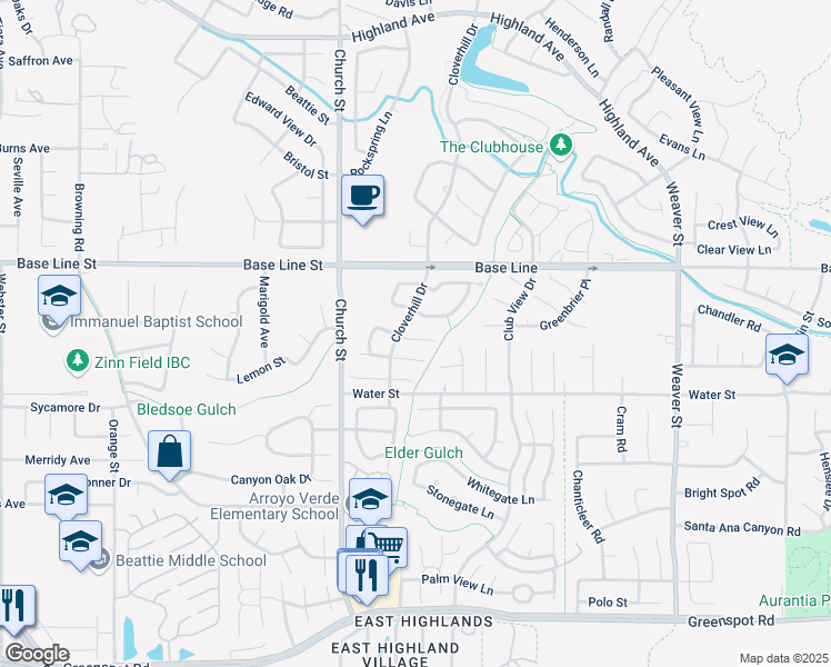 map of restaurants, bars, coffee shops, grocery stores, and more near 29022 Elder Creek Lane in Highland