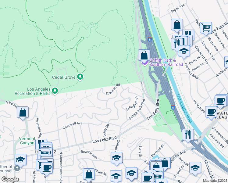 map of restaurants, bars, coffee shops, grocery stores, and more near 3811 Carnavon Way in Los Angeles