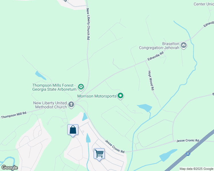 map of restaurants, bars, coffee shops, grocery stores, and more near 54 Fox Creek Drive in Braselton