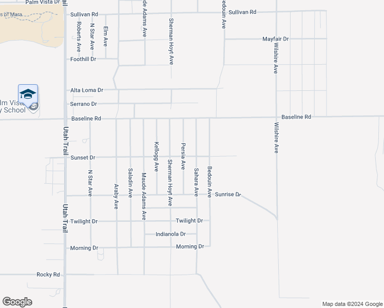 map of restaurants, bars, coffee shops, grocery stores, and more near Sahara Avenue in Twentynine Palms