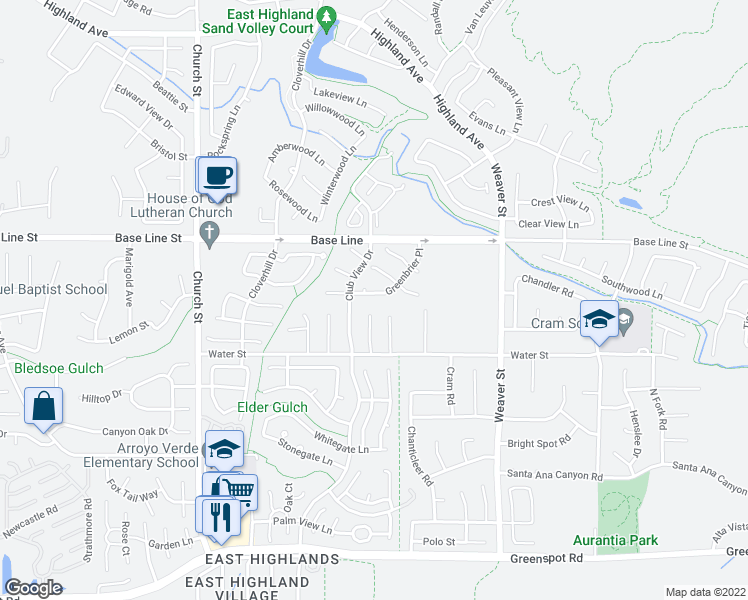 map of restaurants, bars, coffee shops, grocery stores, and more near 29245 Greenbrier Place in Highland
