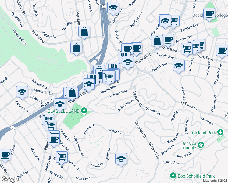 map of restaurants, bars, coffee shops, grocery stores, and more near 3710 West Avenue 40 in Los Angeles