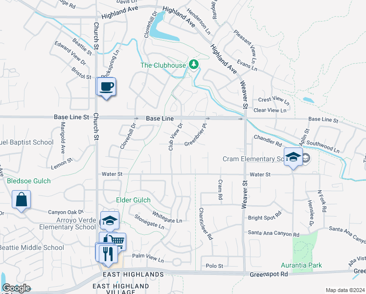 map of restaurants, bars, coffee shops, grocery stores, and more near 29253 Greenbrier Place in Highland