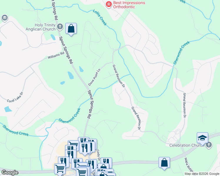 map of restaurants, bars, coffee shops, grocery stores, and more near 7310 Hedgewood Way in Hoschton