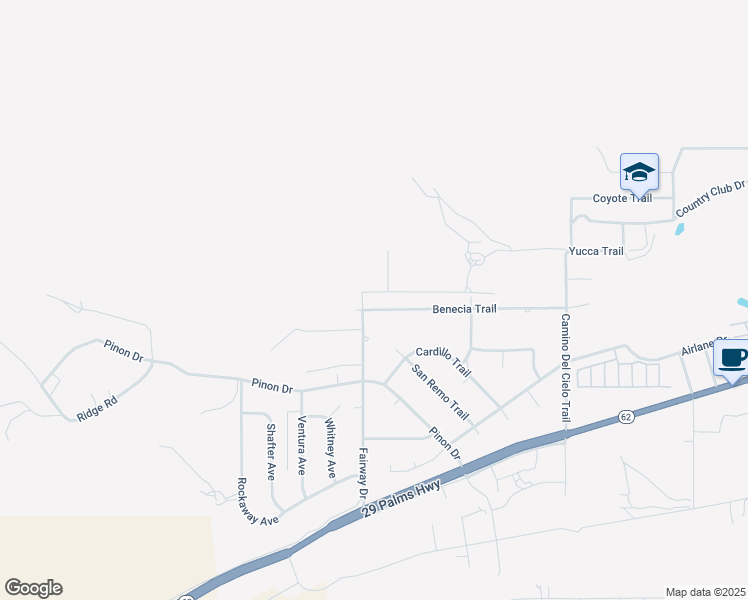 map of restaurants, bars, coffee shops, grocery stores, and more near 54516 Benecia Trail in Yucca Valley