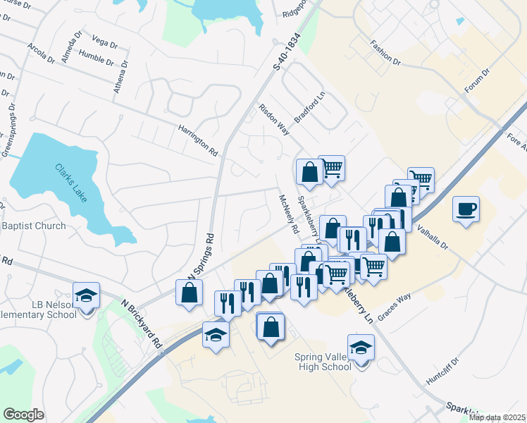 map of restaurants, bars, coffee shops, grocery stores, and more near 100 Windridge Road in Columbia