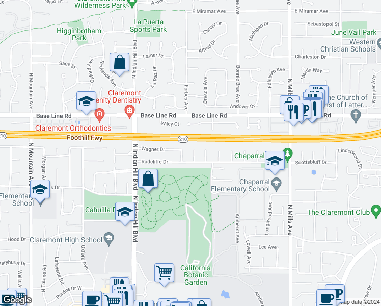 map of restaurants, bars, coffee shops, grocery stores, and more near 1941 Stowe Court in Claremont