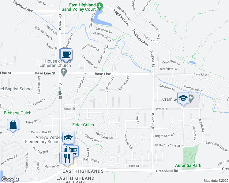 map of restaurants, bars, coffee shops, grocery stores, and more near 29245 Greenbrier Place in Highland