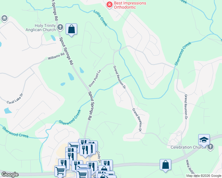 map of restaurants, bars, coffee shops, grocery stores, and more near 7310 Hedgewood Way in Hoschton