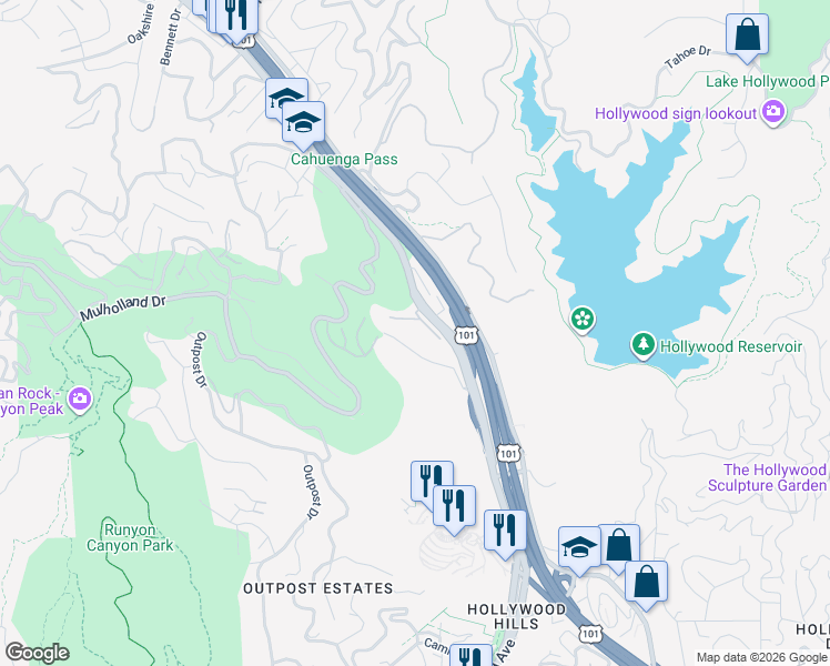 map of restaurants, bars, coffee shops, grocery stores, and more near 6738 Gill Way in Los Angeles