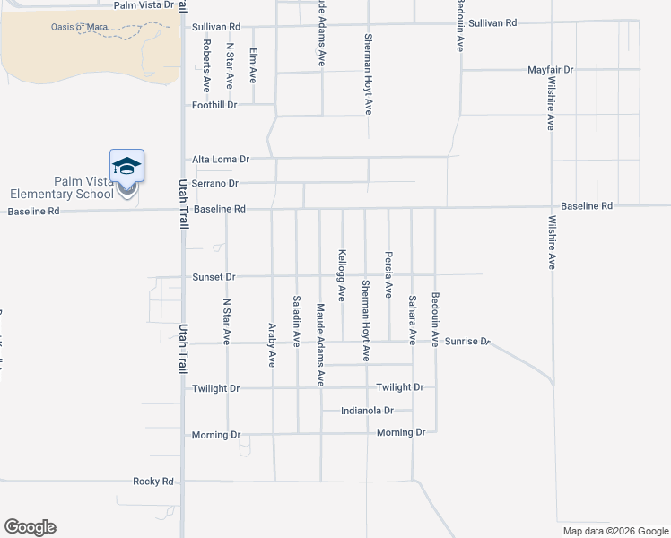 map of restaurants, bars, coffee shops, grocery stores, and more near 7428 Kellogg Avenue in Twentynine Palms