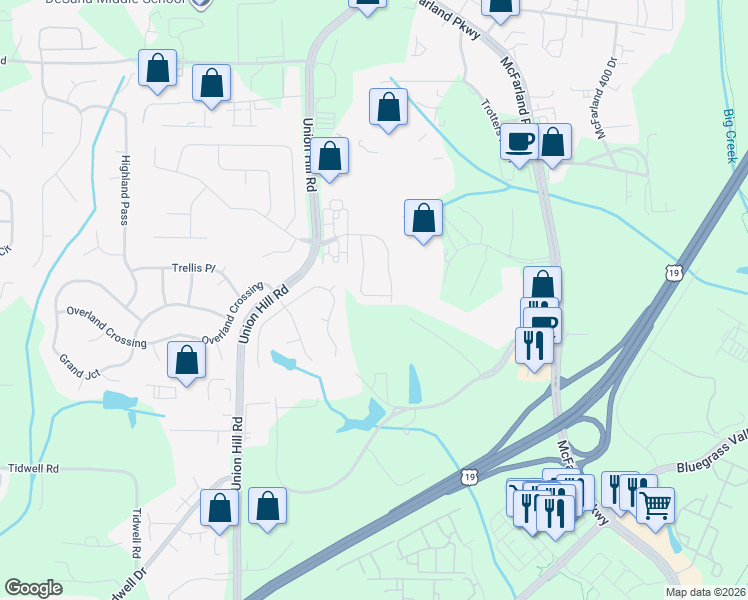 map of restaurants, bars, coffee shops, grocery stores, and more near 1670 Winshire Cove in Alpharetta