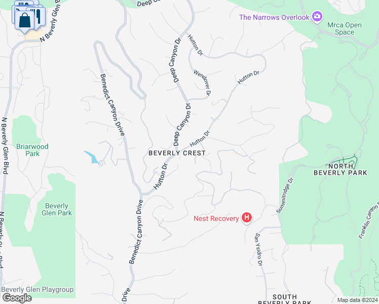 map of restaurants, bars, coffee shops, grocery stores, and more near 2620 Hutton Drive in Beverly Hills