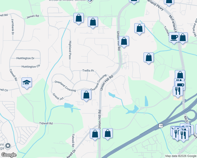 map of restaurants, bars, coffee shops, grocery stores, and more near 1305 Trellis Place in Alpharetta