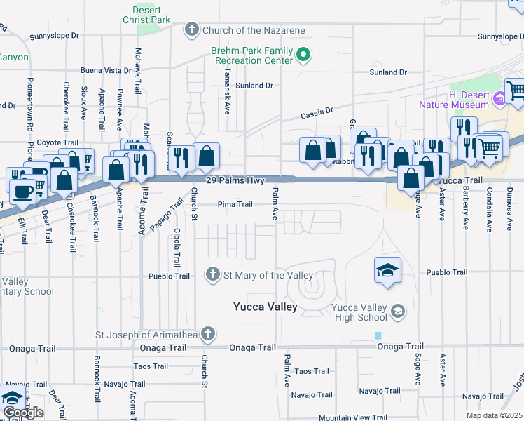 map of restaurants, bars, coffee shops, grocery stores, and more near 56473 Pima Trail in Yucca Valley