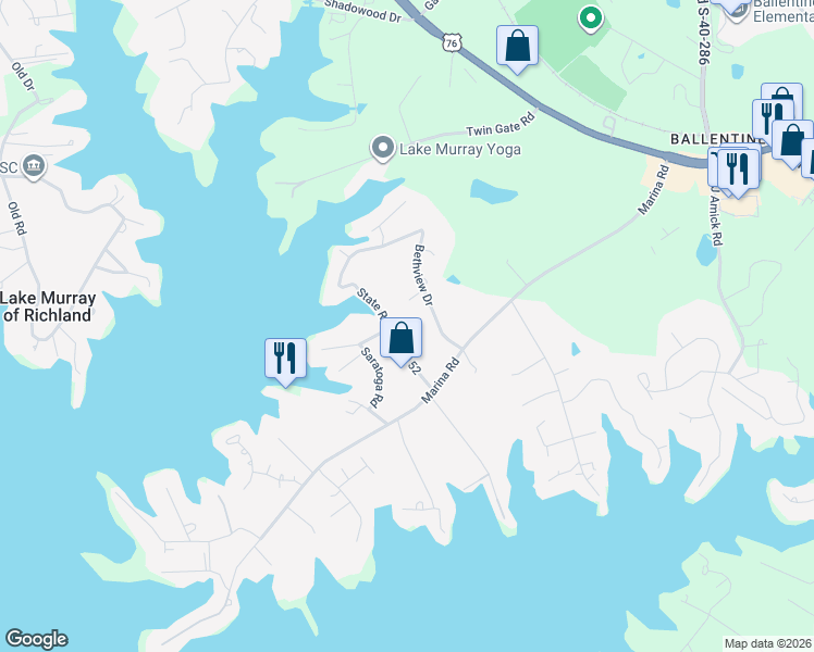 map of restaurants, bars, coffee shops, grocery stores, and more near 128 Derrick Drive in Irmo
