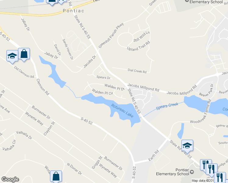 map of restaurants, bars, coffee shops, grocery stores, and more near 205 Walden Place Circle in Elgin