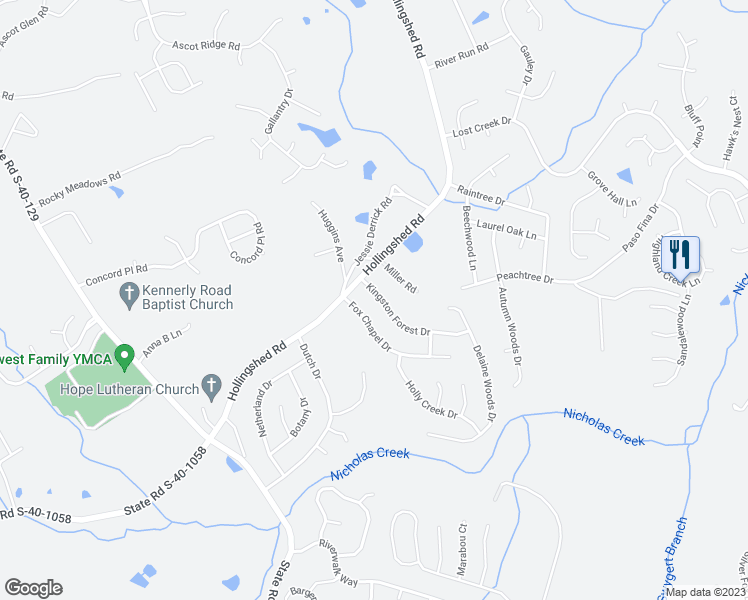 map of restaurants, bars, coffee shops, grocery stores, and more near 106 Kingston Forest Drive in Irmo
