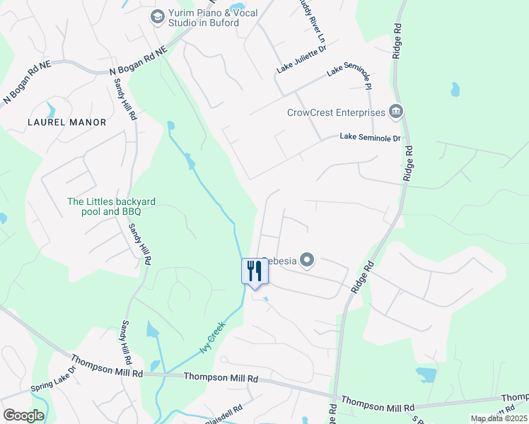 map of restaurants, bars, coffee shops, grocery stores, and more near 3311 Lost Meadows Lane in Buford