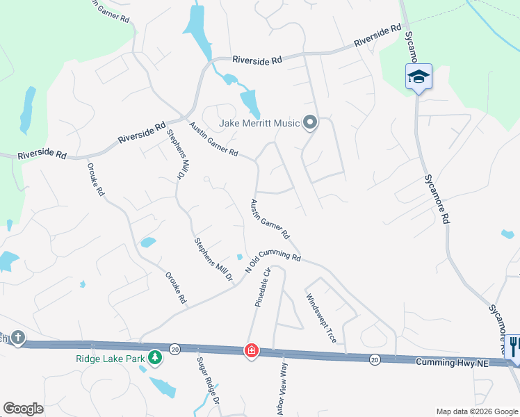 map of restaurants, bars, coffee shops, grocery stores, and more near 5635 Austin Garner Road in Sugar Hill