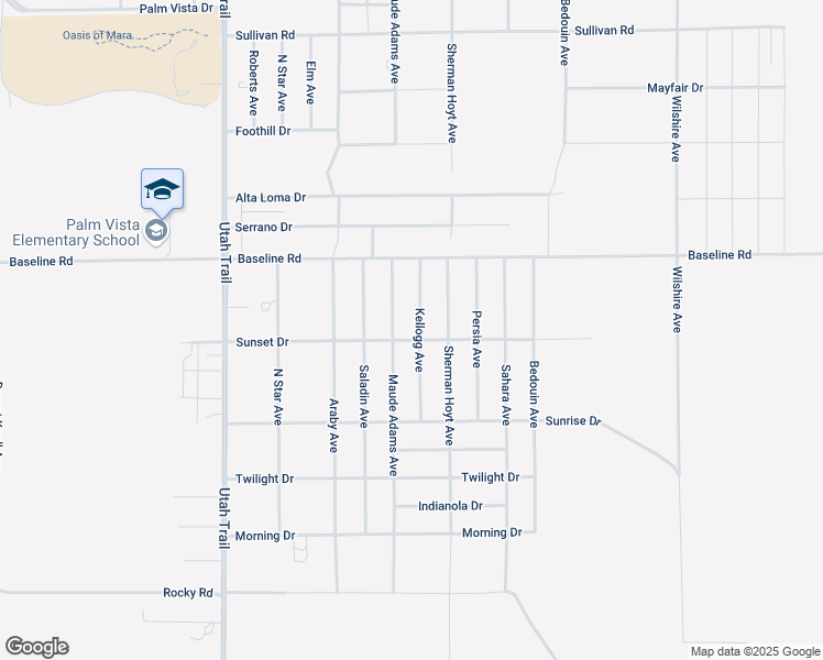 map of restaurants, bars, coffee shops, grocery stores, and more near 7428 Kellogg Avenue in Twentynine Palms